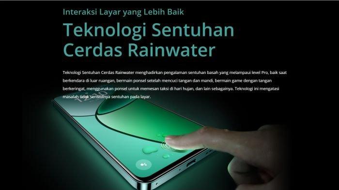Ilustrasi layar realme 12 Plus 5G yang didukung Rainwater Smart Touch