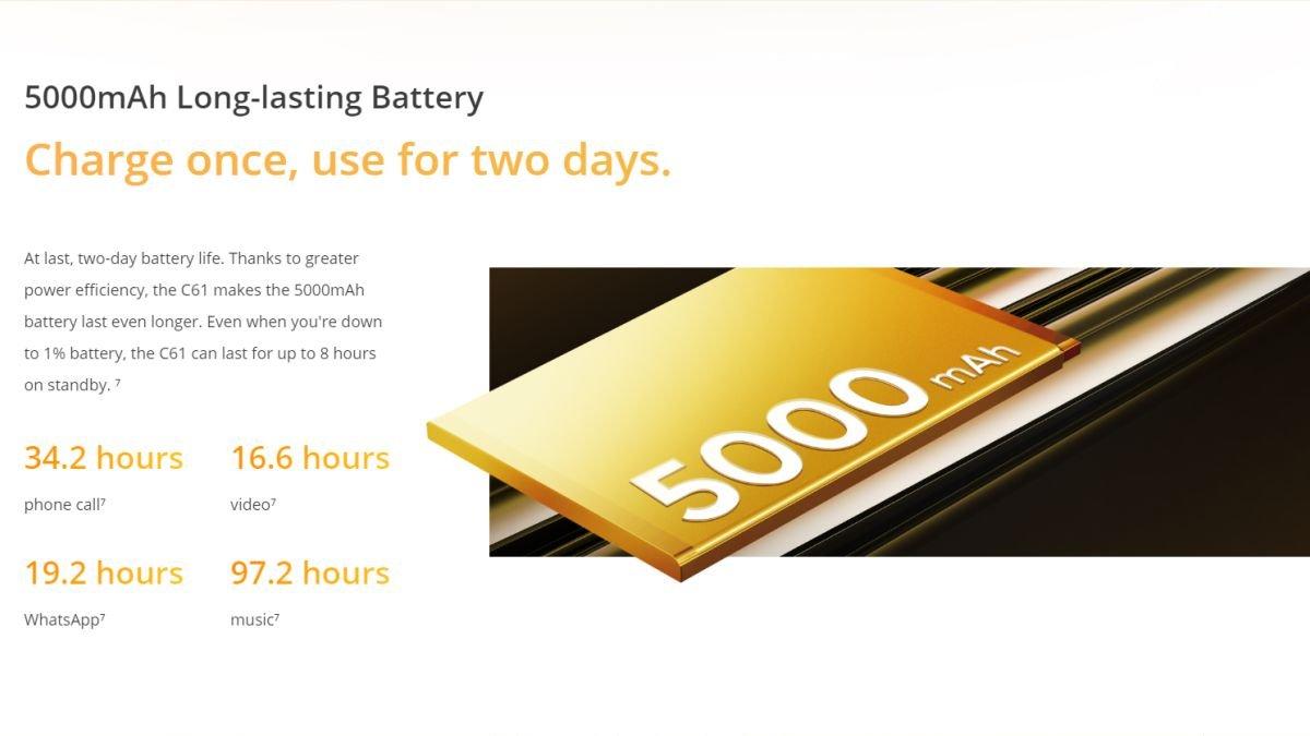 Ilustrasi baterai 5000 mAh pada realme C61