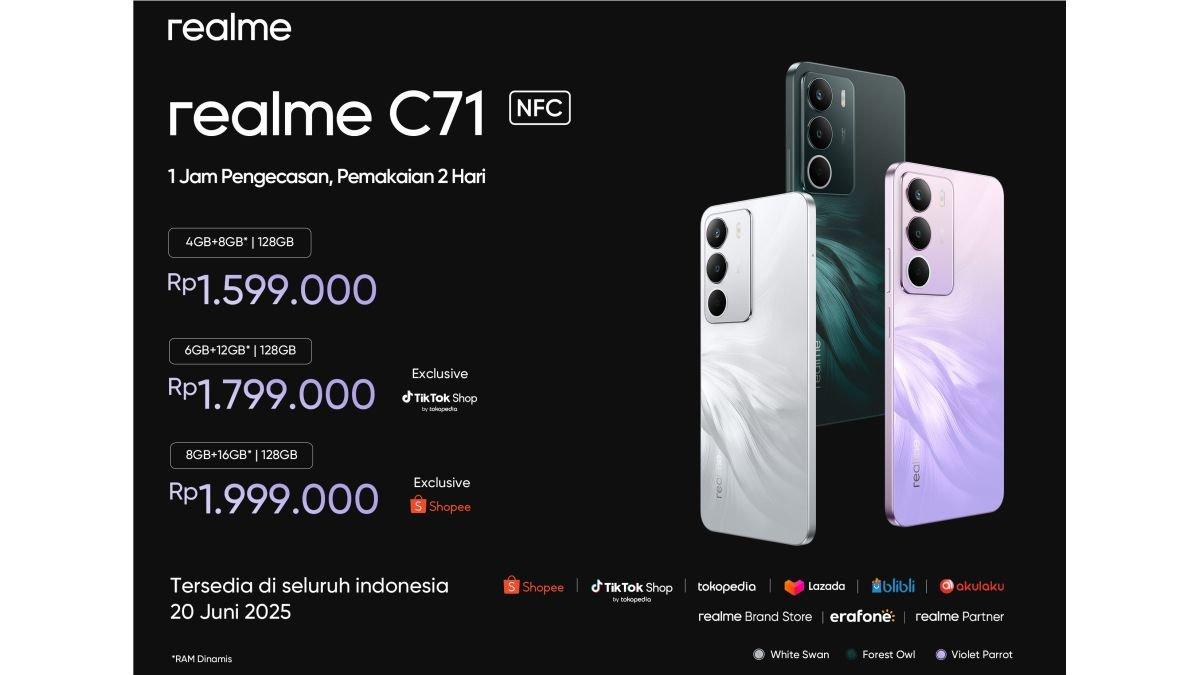 Ilustrasi harga realme C71 NFC, dijual mulai 20 Juni 2025