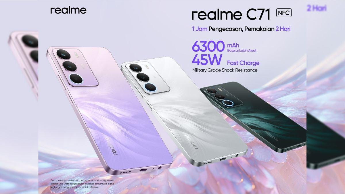 Ilustrasi realme C71 NFC yang mengunggulkan sektor daya di kelas Rp 1 jutaan, baterainya 6.300 mAh