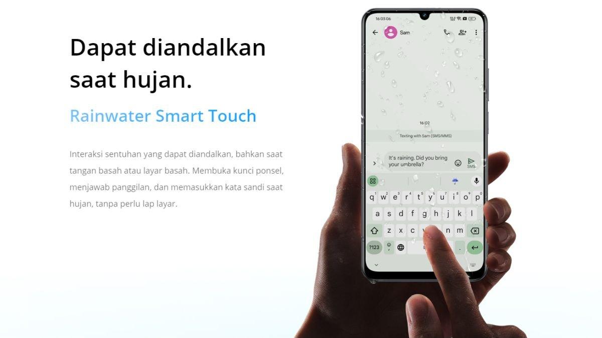 Ilustrasi realme Note 60 dengan fitur Rainwater Smart Touch