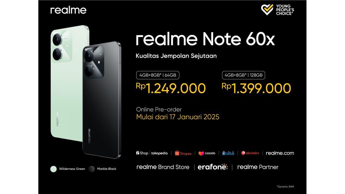 Harga realme Note 60X di Indonesia, tersedia dalam dua opsi memori