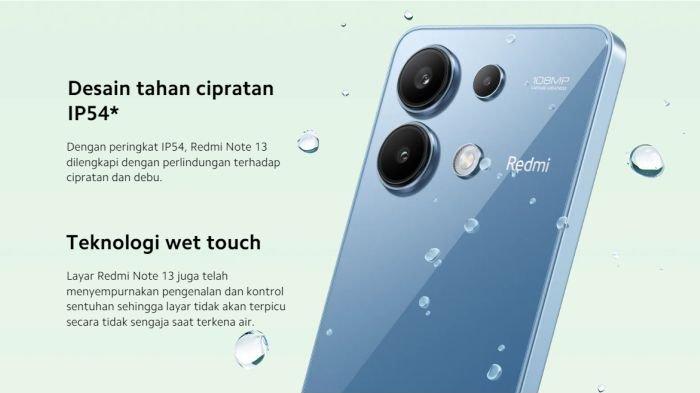 Bodi Redmi Note 13 didukung sertifikasi ketahanan debu dan air IP54