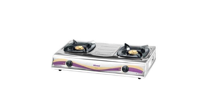 Rinnai Kompor Gas 2 Tungku RI-522E dengan desain cukup flat cocok untuk segala model dapur
