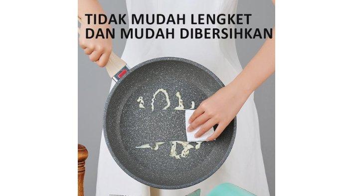 Royalstar Nobilis Granite Pan + LID  tidak merepotkan soal pembersihan sekaligus kematangan merata.