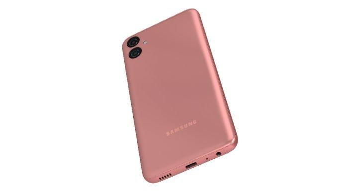 Sisi bawah SAMSUNG Galaxy A04e dilengkapi speaker, jack audio 3.5 mm, port charging dan microphone
