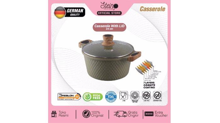STEIN Diamond Casserole Panci 24 cm dengan 7 lapis granite German yang aman digunakan.