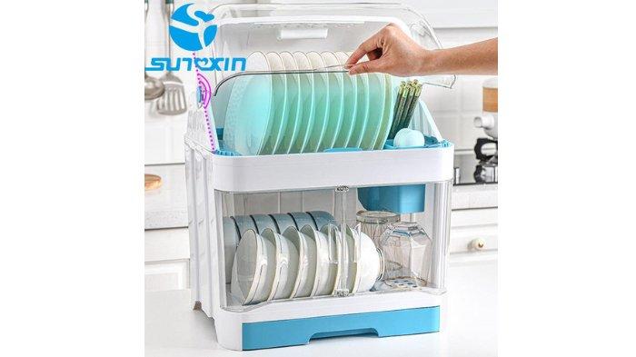 SUNXIN Rak Piring Bulat  dirancang dengan 2 tingkat dan banyak kompartemen di dalamnya.