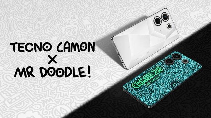 TECNO CAMON 20 Pro 5G Mr. Doodle Edition punya bodi belakang yang bisa menyala di malam hari, menampakkan corak grafiti