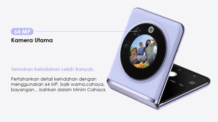 Modul kamera dan layar sekunder di bodi belakang HP lipat TECNO PHANTOM V Flip 5G