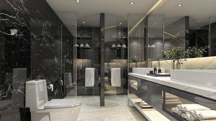 Ilustrasi kamar mandi dengan lantai yang kasar supaya tidak licin.