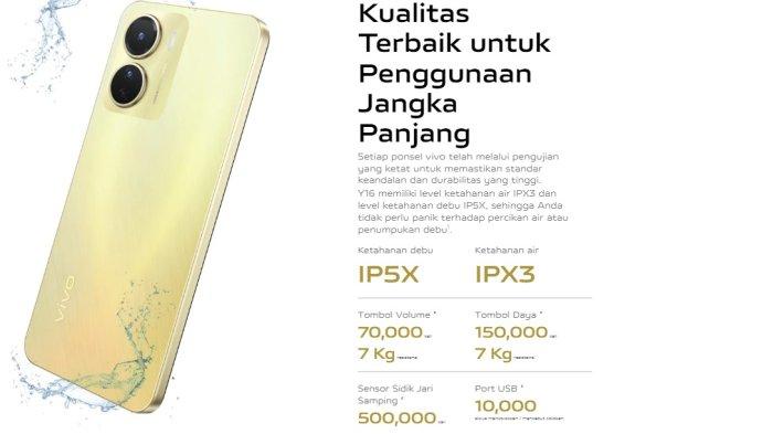 Bodi vivo Y16 tidak hanya elegan, namun bandel karena sudah mengantongi sertifikasi ketahanan