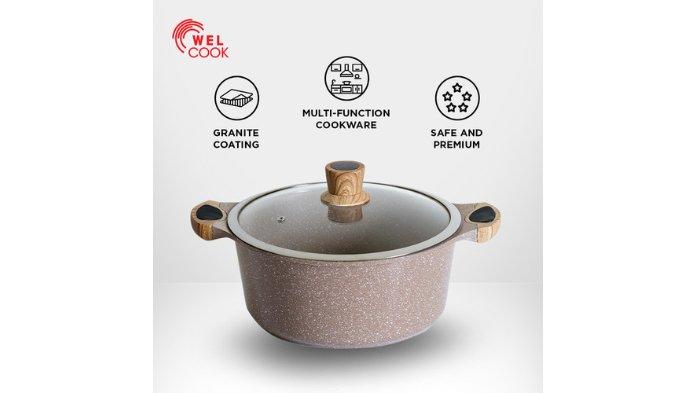 Welcook Panci Antilengket Bulat 28 cm dengan granite coating berkualitas dan multifungsi.