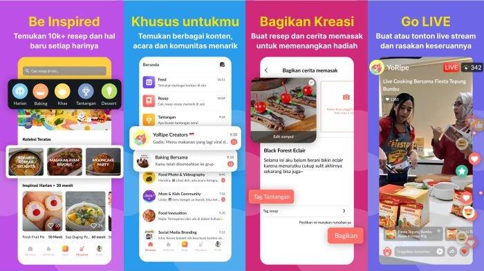 Ilustrasi tampilan aplikasi YoRipe - Komunitas Memasak