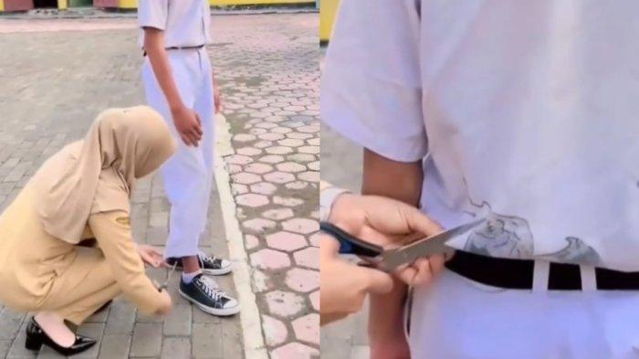 GUNTING SERAGAM. Aksi guru gunting seragam siswa yang viral di media sosial, terungkap ternyata di Sragen. Kepala Dinas Pendidikan dan Kebudayaan Kabupaten Sragen, Prihantomo mengatakan setelah ditelusuri, guru tersebut merupakan salah satu guru di SMP swasta yang ada di Kabupaten Sragen, Selasa (22/4/2025)