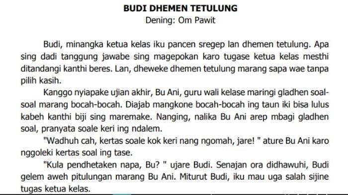 Soal di dalam buku Bahasa Jawa kelas 8, diminta untuk menentukan unsur instrinsik dan unsur ekstrinsik cerkak.