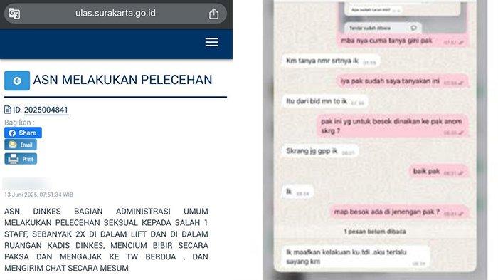 DUGAAN PELECEHAN - Tangkapan layar aduan dugaan pelecehan seksual di lingkup ASN Pemkot Solo. Dugaan tersebut mencuat bermula dari aduan yang diungkap oleh seseorang berinisial I di laman ULAS. Dalam aduannya tersebut, mengungkapkan bahwa dugaan pelecehan dilakukan oleh seorang yang berstatus ASN yang bertugas di Dinas Kesehatan Kota (DKK) Solo.
