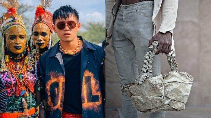 WNI DITANGKAP - Desainer Indonesia sekaligus selebgram, Arnold Putra (mengenakan kacamata) dan tas tangan karyanya yang terbuat dari tulang belakang manusia (kanan). Arnold Putra diduga ditahan Junta Myanmar. 