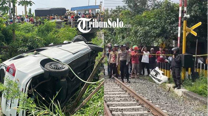 MOBIL TERTABRAK KA BATARA KRESNA. Proses Evakuasi mobil Sigra warna putih usai tertabrak kereta api Batara Kresna dari arah Wonogiri ke Solo di perlintasan kereta api depan Terminal Sukoharjo, Rabu (26/3/2025) sekira pukul 08.45 WIB. Penyebab kejadian ini diduga karena palang perlintasan kereta terlambat menutup. Tribun Solo/ Anang Maruf