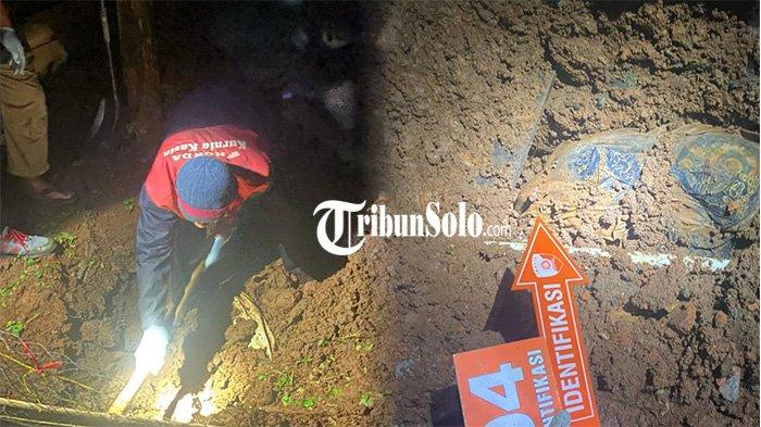 TEMUAN JASAD WANITA - Evakuasi jenazah diduga korban pembunuhan di belakang rumah salah satu warga Dusun Brubuh RT 04 RW 01, Desa Ngadirojo Lor, Wonogiri, Kamis (1/5/2025). Berdasarkan informasi yang beredar, korban adalah Dwi Hastuti (48) warga Desa/Kecamatan Baturetno. Korban dilaporkan hilang hilang usai meninggalkan rumah sejak 10 Februari 2025 lalu.