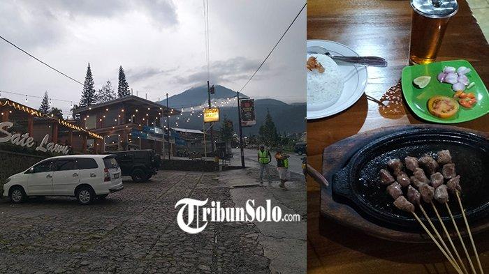 Hidangan Sate Lawu (kanan) dan potret restoran Sate Lawu (kiri), di Jalan tembus Tawangmangu-Gondosuli, Kecamatan Tawangmangu, Kabupaten Karanganyar, Sabtu (25/3/2023).