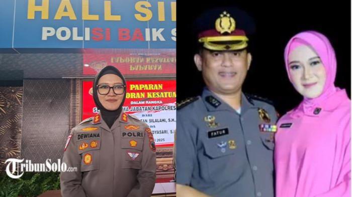 BERGANTI PIMPINAN - Kolase- Kapolres Sragen yang baru, AKBP Dewiana Syamsu Indyasari (kiri) dan potretnya saat bersama suaminya yaitu AKBP Fatchur Rochman, Rabu (30/7/2025). AKBP Dewiana merupakan perempuan atau polwan kedua yang memimpin Polres Sragen.