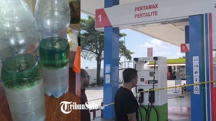 PERTALITE TERCAMPUR AIR - Kolase BBM jenis Pertalite tercampur air dalam botol yang diambil dari Stasiun pengisian bahan bakar umum (SPBU) di Trucuk, Kabupaten Klaten, Selasa (8/4/2025). Temuan ini membuat SPBU di Desa Wonosari, Kecamatan Trucuk, Kabupaten Klaten itu disegel oleh kepolisian.