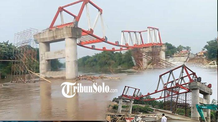 Kolase Foto Before-After kerangka Jembatan Butuh di Kabupaten Sragen yang melengkung usai diterjang banjir Sungai Bengawan Solo.