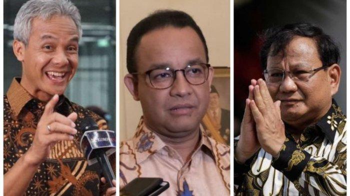 Kolase foto Ganjar Pranowo, Anies Baswedan, dan Prabowo