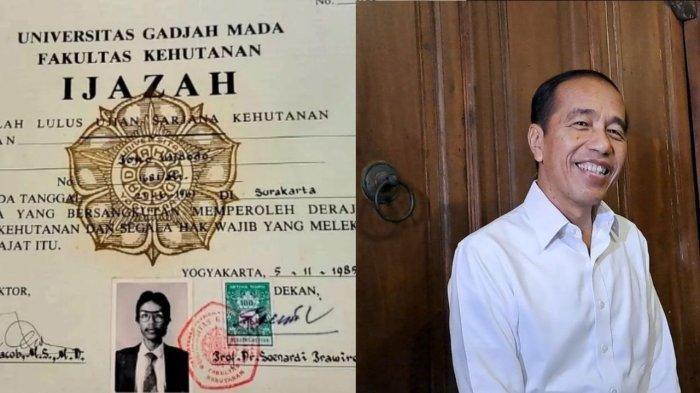 IJAZAH JOKOWI - Kolase foto Joko Widodo dan penampakan ijazah Jokowi yang beredar. Presiden Joko Widodo mengungkap kisah di balik penampilannya yang berkacamata dalam foto ijazah Universitas Gadjah Mada (UGM).