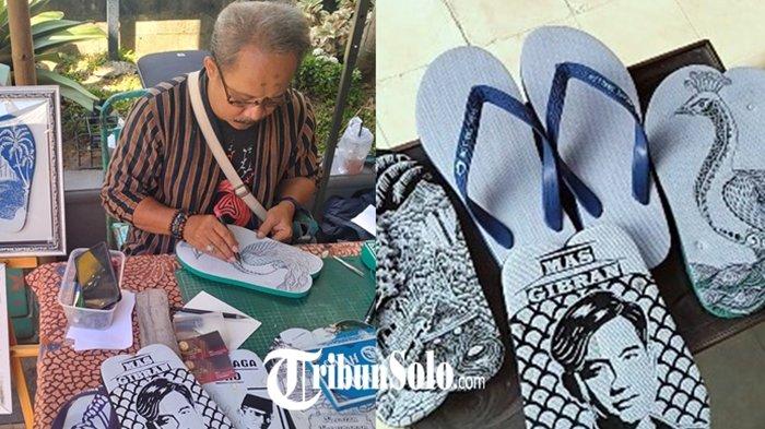 Muhammad Niam saat mengukir sandal jepit Swallow
