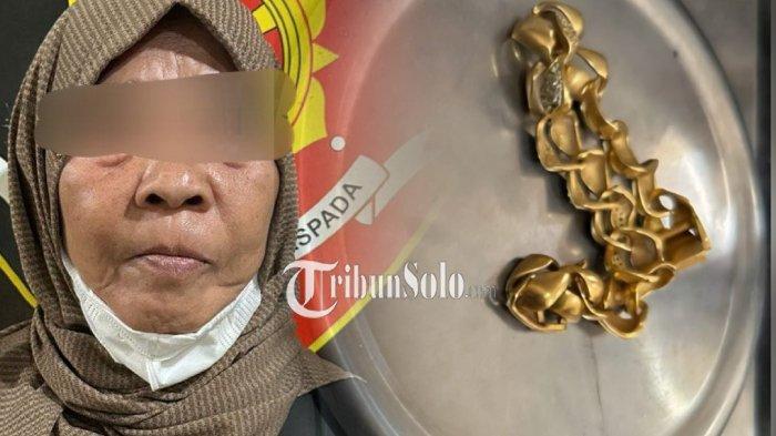 BARANG BUKTI. Seorang nenek asal Kabupaten Madiun, Jawa Timur ditangkap polisi karena nekat menjual perhiasan emas palsu di toko emas yang ada di Desa/Kecamatan Gondang, Kabupaten Sragen.