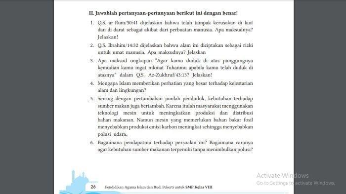 PAI Kelas 8 Halaman 26 Kurikulum Merdeka - Berikut ini kunci jawaban PAI kelas 8 halaman 26 kurikulum merdeka tentang menjelaskan surat-surat pendek, terdapat soal dan kunci jawaban.