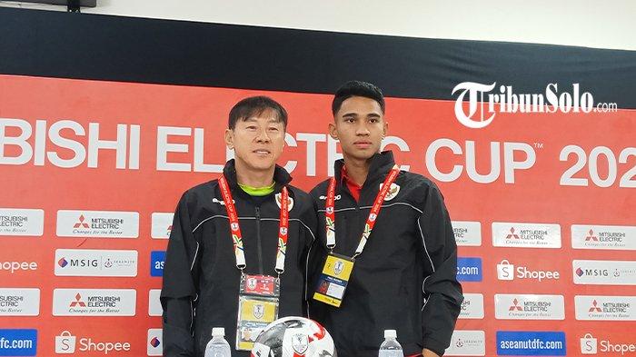 Pelatih Timnas Indonesia Shin Tae-yong dan pemain Timnas Marselino Ferdinan