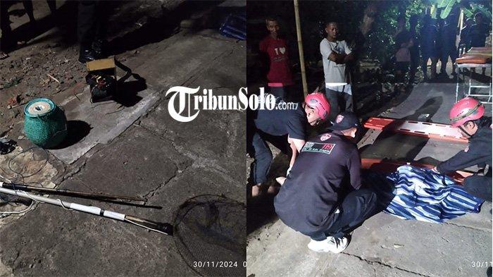 Seorang pria tewas tersetrum alat pancing listrik saat hendak memancing di Sungai Garuda, Desa Tangkil, Kecamatan / Kabupaten Sragen, Sabtu (30/11/2024).