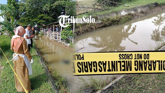 Petugas melakukan evakuasi jasad pria di aliran irigasi Gampengrejo Kediri