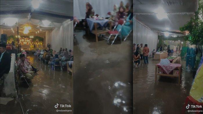 Tangkapan layar video viral lokasi pernikahan kena banjir di Desa Wiro, Kecamatan Bayat, Kabupaten Klaten. 