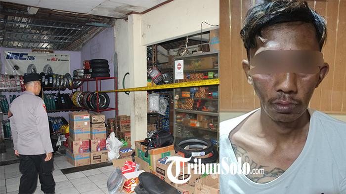AKSI PENCURIAN. Kolase kondisi bengkel yang dicuri di Sragen (kiri) dan pelaku pencurian (kanan), kejadian terjadi di bengkel milik warga Kecamatan Gondang, Kabupaten Sragen.