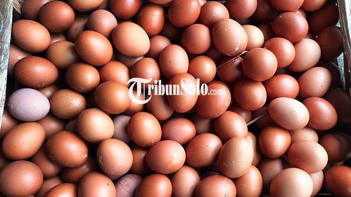 HARGA TELUR NAIK. Komoditas telur di Pasar Bunder Sragen, yang mulai mengalami kenaikan harga jelang puasa, Rabu (26/2/2025). Kini harga telur di tingkat pengecer sudah menyentuh harga Rp28.000 per kilogram