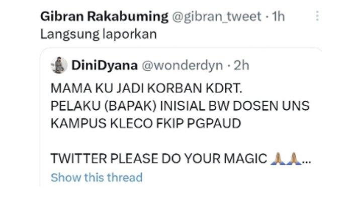 Utas Viral di Twitter Kasus KDRT Dosen UNS Solo ke Istri, Polisi Sebut Laporan Sudah Dicabut ...