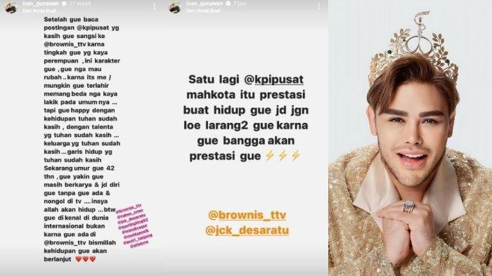 Ivan Gunawan jawab teguran KPI soal penampilannya di Brownis Trans TV. (Kolase Tribunnews, Instagram @ivan_gunawan)