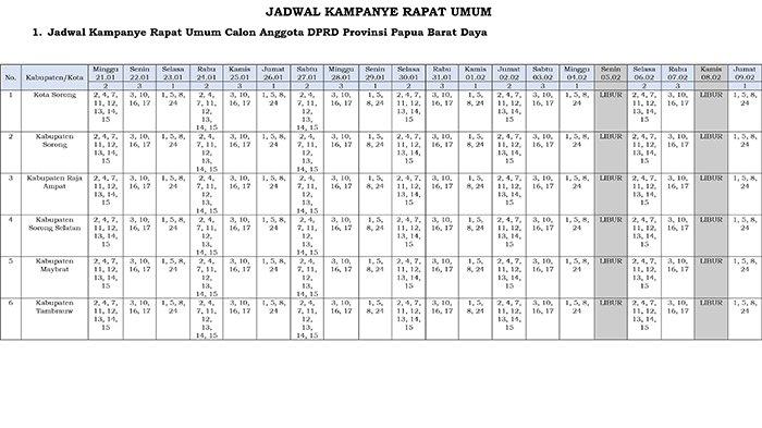 Jadwal kampanye Caleg DPRD Provinsi Papua Barat Daya.