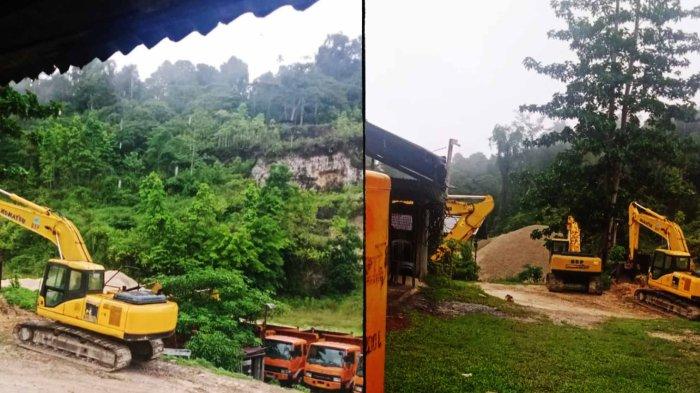 Sejumlah kendaraan dan alat berat yang berada tambang ilegal di Distrik Sayosa, Kabupaten Sorong, Papua Barat Daya.