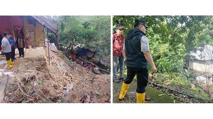 Pj Wali Kota Bernhard E Rondonuwu meninjau lokasi longsor di Kelurahan Remu Utara, Distrik Sorong (kiri) dan Kelurahan Klagete, Distrik Malaimsimsa (kanan), Kota Sorong, Papua Barat Daya, Kamis (22/8/2024).