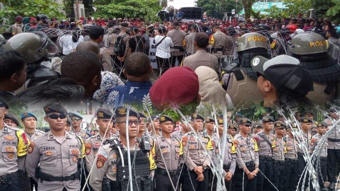 Ribuan pendukung bakal pasangan calon gubernur dan wakil gubernur Papua Barat Daya Abdul Faris Umlati-Petrus Kasihiw (ARUS) menggelar aksi unjukrasa damai di kantor KPU Papua Barat Daya, Senin (9/9/2024).
