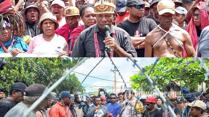 Koalisi Orang Asli Papua (AOP) dan Non-Orang Asli Papua (Non-OAP) kembali menggelar aksi di areal Kantor KPU Papua Barat Daya, Kamis (12/9/2024). (tribunsorong.com/safwan ashari)