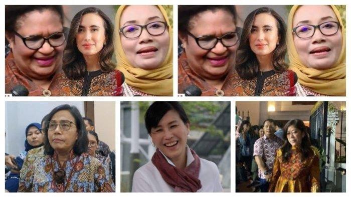(dari kiri ke kanan) Ribka Haluk, Widiyanti Putri Wardhana dan Arifah Choiri Fauzi, Sri Mulyani, Veronica Tan dan Meutya Hafid. Berikut profil 6 calon menteri perempuan di Kabinet Prabowo-Gibran yang dipanggil ke Kertanegara pada Senin (14/10/2024) malam.