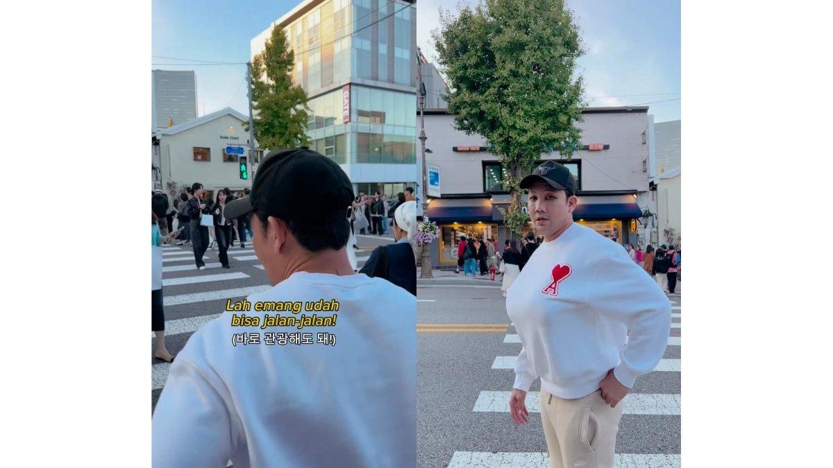 5 foto Denny Sumargo operasi kantung mata di Korea, Langsung jalan-jalan setelah operasi