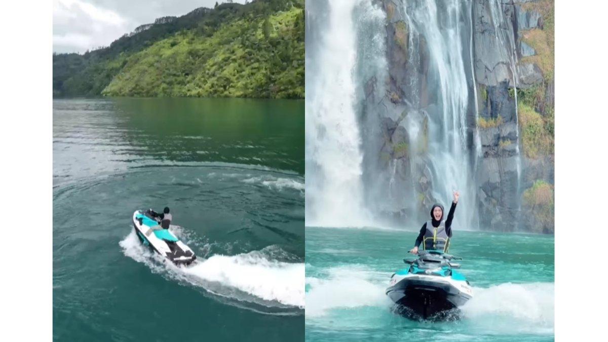 5 foto Ummi Pipik jelajahi Pulau Samosir - Danau Toba naik jetsky, Ayla ikut mencoba jetsky