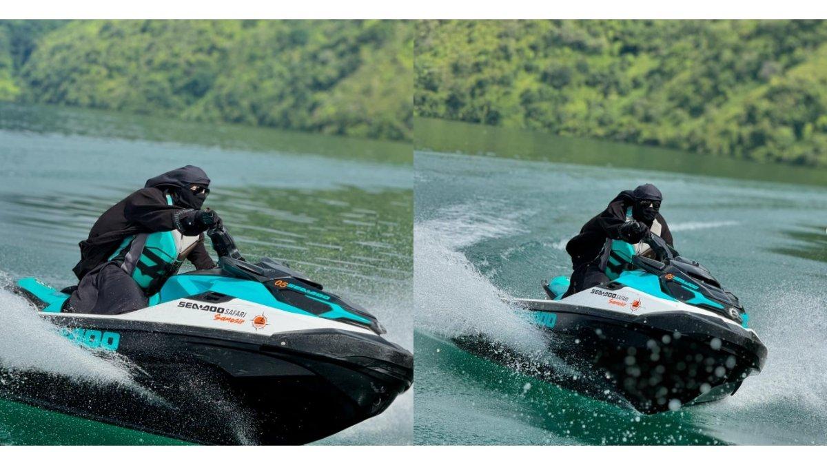 5 foto Ummi Pipik jelajahi Pulau Samosir - Danau Toba naik jetsky, Buat Abidzar kaget